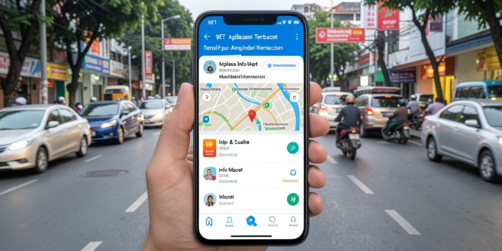 Antarmuka aplikasi 9ET menunjukkan informasi lalu lintas terkini dan peta interaktif.