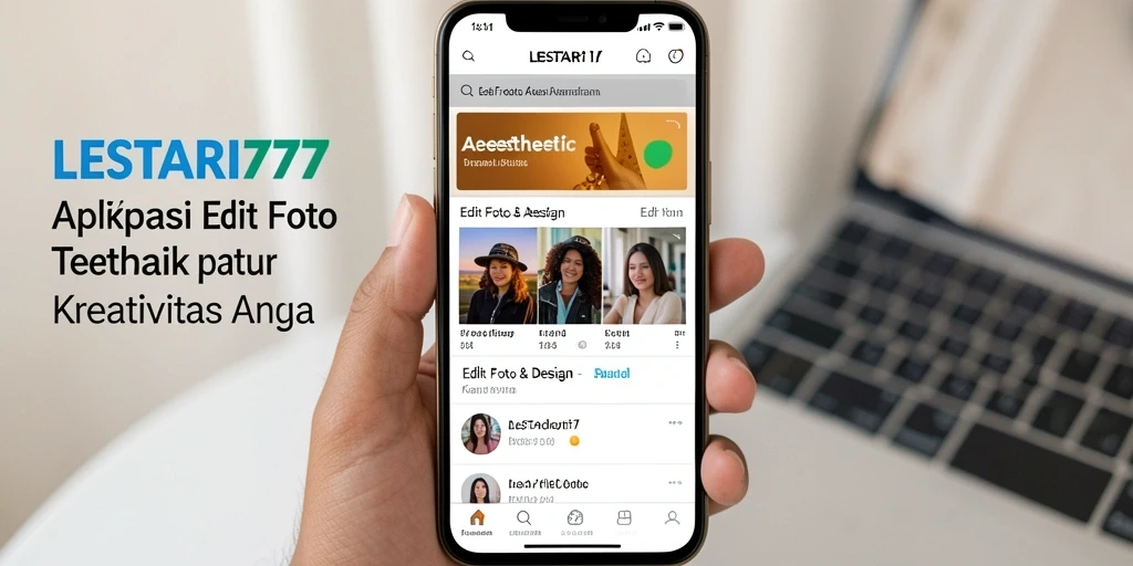 Antarmuka LESTARI777 dengan berbagai alat editing foto aesthetic.