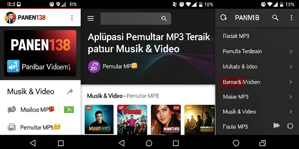 Tampilan antarmuka aplikasi Pemutar MP3 PANEN138 yang menarik dan mudah digunakan.
