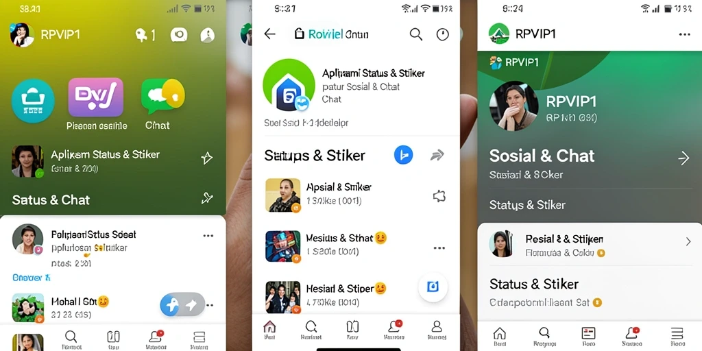 Screenshot antarmuka RPVIP1 menampilkan berbagai pilihan stiker.