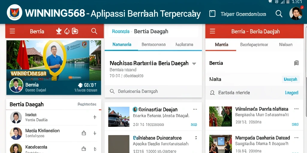 Antarmuka aplikasi WINNING568 yang menampilkan berita daerah terkini.